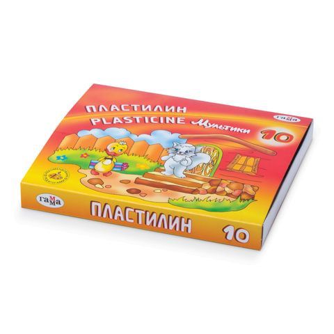 Пластилин классический ГАММА &quot;Мультики&quot;, 10 цветов, 200 г, со стеком, картонная упаковка, 280017/281017
