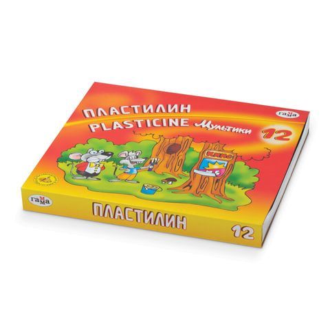 Пластилин классический ГАММА &quot;Мультики&quot;, 12 цветов, 240 г, со стеком, картонная упаковка, 280018/281018
