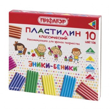 Пластилин классический ПИФАГОР 2 шт. "ЭНИКИ-БЕНИКИ", 10 цветов, 200 г, со стеком, картонная упаковка, 100972