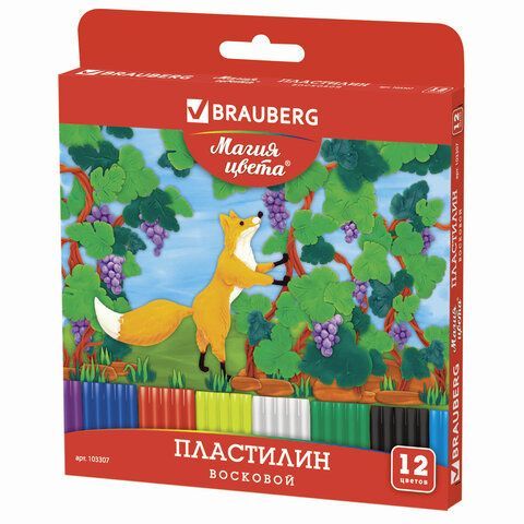 Пластилин восковой BRAUBERG &quot;МАГИЯ ЦВЕТА&quot;, 12 цветов, 180 г, со стеком, европодвес, 103307