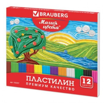 Пластилин классический BRAUBERG "МАГИЯ ЦВЕТА", 12 цветов, 240 г, со стеком, высшее качество, картонная упаковка, 103357