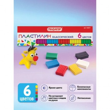 Пластилин классический ПИФАГОР 15 шт., 6 цветов, 60 г, картонная упаковка, 103677