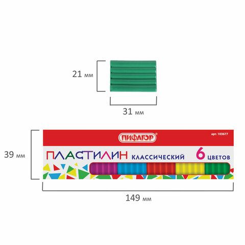 Пластилин классический ПИФАГОР 15 шт., 6 цветов, 60 г, картонная упаковка, 103677