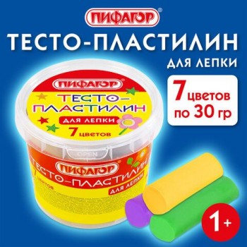 Пластилин на растительной основе (тесто для лепки) ПИФАГОР 2 шт., 7 цветов, 210 г, пластиковый стакан, 104544