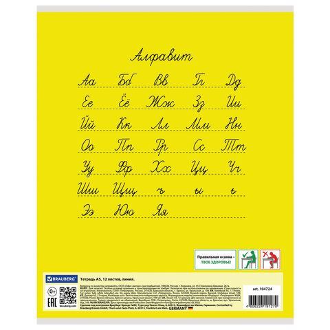 Тетрадь 12 л. BRAUBERG 20 шт. КЛАССИКА, линия, обложка картон, ЖЕЛТАЯ, 104724