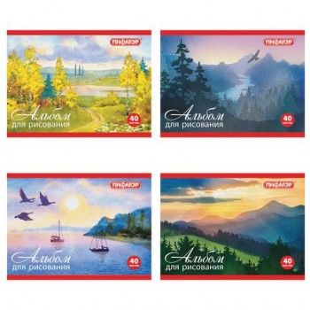 Альбом для рисования, МАЛЫЙ ФОРМАТ А5, 40 л., скоба, обложка офсет, ПИФАГОР 5 шт., 200х148 мм, "Природа" (4 вида), 104873