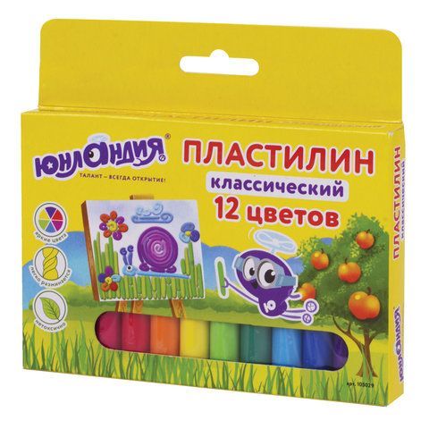 Пластилин классический ЮНЛАНДИЯ 2 шт. &quot;ЮНЛАНДИК-ЖИВОПИСЕЦ&quot;, 12 цветов, 240 г, ВЫСШЕЕ КАЧЕСТВО, 105029