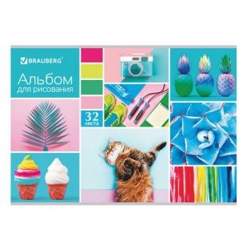 Альбом для рисования А4, 32 л., скоба, блестки, BRAUBERG 3 шт., 202х285 мм, "Коллаж 2" (1 вид), 105069