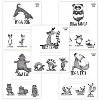 Тетрадь 24 л., HATBER 20 шт., клетка, обложка картон, "Animals Yoga" (5 видов), 24Т5В1