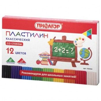 Пластилин классический ПИФАГОР 2 шт. ШКОЛЬНЫЙ, 12 цветов, 180 г, со стеком, 105434