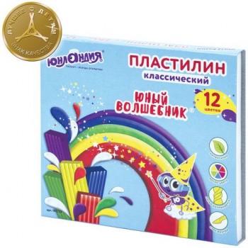 Пластилин классический ЮНЛАНДИЯ 2 шт. "ЮНЫЙ ВОЛШЕБНИК", 12 цветов, 240 г, СО СТЕКОМ, ВЫСШЕЕ КАЧЕСТВО, 105723