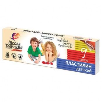 Пластилин детский ЛУЧ 15 шт. "Школа творчества", 9 цветов, 180 г, картонная упаковка, 29С 1762-08