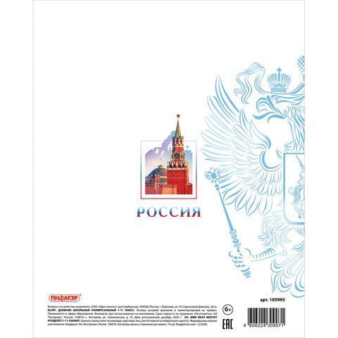 Дневник 1-11 класс 40 л., на скобе, ПИФАГОР, обложка картон, &quot;Российский&quot;, 105995