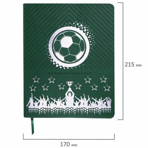 Дневник 1-11 класс 48 л., кожзам (гибкая), термотиснение, фольга, BRAUBERG, &quot;Football&quot;, 106170