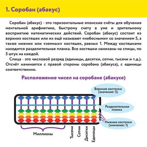 Счеты Абакус (соробан) радужные ЮНЛАНДИЯ &quot;Ментальная арифметика&quot;, 13 разрядов кнопка обнуления, 106239