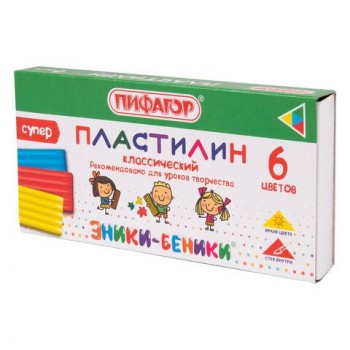 Пластилин классический ПИФАГОР 4 шт. "ЭНИКИ-БЕНИКИ СУПЕР", 6 цветов, 120 г, стек, 106428