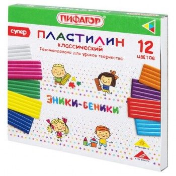 Пластилин классический ПИФАГОР 2 шт. "ЭНИКИ-БЕНИКИ СУПЕР", 12 цветов, 240 грамм, стек, 106429