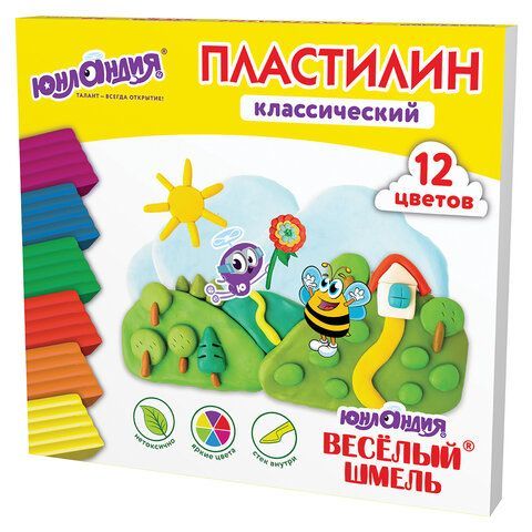 Пластилин классический ЮНЛАНДИЯ 2 шт. &quot;ВЕСЁЛЫЙ ШМЕЛЬ&quot;, 12 цветов, 240 грамм, стек, ВЫСШЕЕ КАЧЕСТВО, 106431