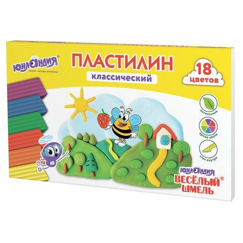 Пластилин классический ЮНЛАНДИЯ &quot;ВЕСЁЛЫЙ ШМЕЛЬ&quot;, 18 цветов, 360 грамм, стек, ВЫСШЕЕ КАЧЕСТВО, 106432