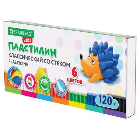 Пластилин классический BRAUBERG KIDS 4 шт., 6 цветов, 120 г, стек, ВЫСШЕЕ КАЧЕСТВО, 106435