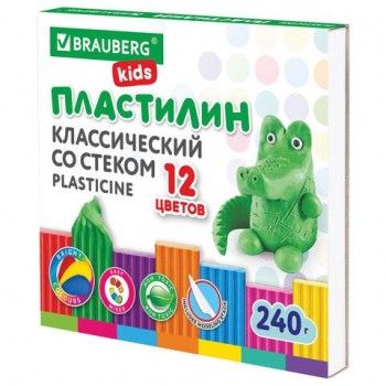 Пластилин классический BRAUBERG KIDS 2 шт., 12 цветов, 240 г, стек, ВЫСШЕЕ КАЧЕСТВО, 106436