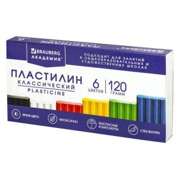 Пластилин классический BRAUBERG 4 шт. "АКАДЕМИЯ КЛАССИЧЕСКАЯ", 6 цветов, 120 г, СТЕК, ВЫСШЕЕ КАЧЕСТВО, 106440