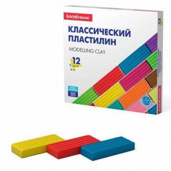 Пластилин классический ERICH KRAUSE 2 шт. Basic, 12 цветов, 192 г, со стеком, картонная упаковка, 50558