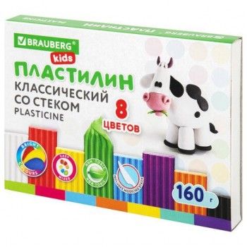 Пластилин классический BRAUBERG KIDS 2 шт., 8 цветов, 160 г, со стеком, 106501