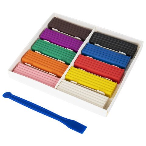 Пластилин классический BRAUBERG KIDS 2 шт., 10 цветов, 200 г, со стеком, 106504