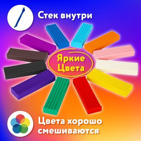 Пластилин классический ЮНЛАНДИЯ &quot;ЮНЫЙ ВОЛШЕБНИК&quot;, 12 цветов, 240 г, со стеком, 106506