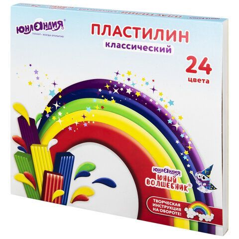 Пластилин классический ЮНЛАНДИЯ &quot;ЮНЫЙ ВОЛШЕБНИК&quot;, 24 цвета, 480 г, СО СТЕКОМ, 106511