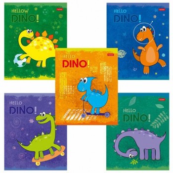 Тетрадь 12 л. HATBER 10 шт. клетка, обложка картон, тиснение, "Hello Dino" (5 видов в спайке), 12Т5тВ1