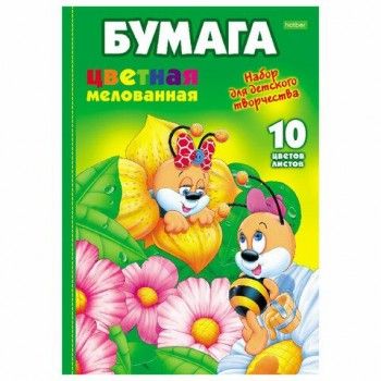 Цветная бумага А4 мелованная, 10листов 10 цветов, папка, HATBER 3 шт. ECO, "Пчелки", 195х280 мм, 10Бц4м_00206