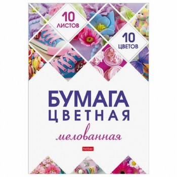 Цветная бумага А4 мелованная, 10 листов 10 цветов, папка, HATBER 3 шт., "Мозаика", 195х280 мм, 10Бц4м_24269