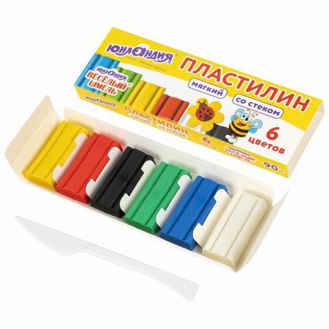 Пластилин мягкий ЮНЛАНДИЯ 4 шт. &quot;ВЕСЕЛЫЙ ШМЕЛЬ&quot;, 6 цветов, 90 г, СО СТЕКОМ, 106671
