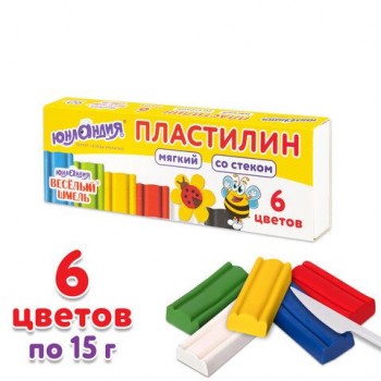 Пластилин мягкий ЮНЛАНДИЯ 4 шт. "ВЕСЕЛЫЙ ШМЕЛЬ", 6 цветов, 90 г, СО СТЕКОМ, 106671