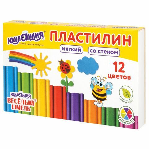 Пластилин мягкий ЮНЛАНДИЯ 2 шт. &quot;ВЕСЕЛЫЙ ШМЕЛЬ&quot;, 12 цветов, 180 г, СО СТЕКОМ, 106672