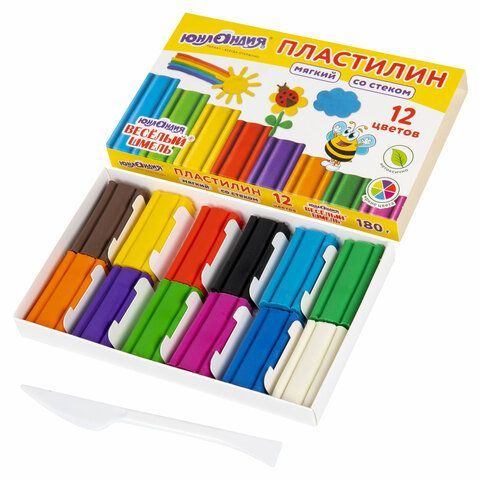 Пластилин мягкий ЮНЛАНДИЯ 2 шт. &quot;ВЕСЕЛЫЙ ШМЕЛЬ&quot;, 12 цветов, 180 г, СО СТЕКОМ, 106672