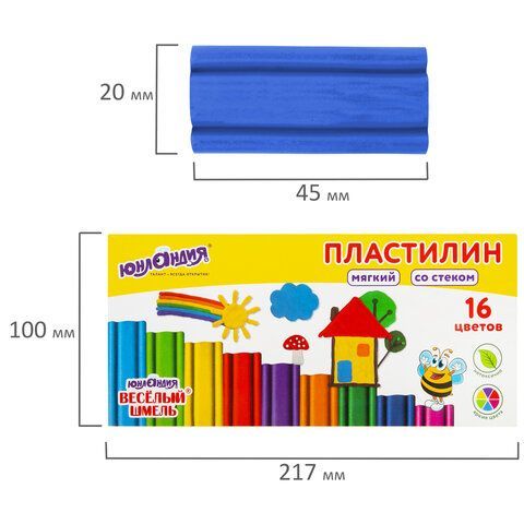 Пластилин мягкий ЮНЛАНДИЯ &quot;ВЕСЕЛЫЙ ШМЕЛЬ&quot;, 16 цветов, 240 г, СО СТЕКОМ, 106673