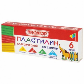 Пластилин классический ПИФАГОР 4 шт. "Веселая такса", 6 цветов, 90 г, СО СТЕКОМ, 106674