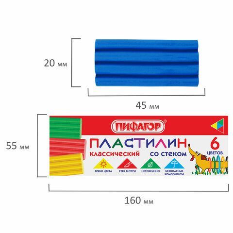 Пластилин классический ПИФАГОР 4 шт. &quot;Веселая такса&quot;, 6 цветов, 90 г, СО СТЕКОМ, 106674