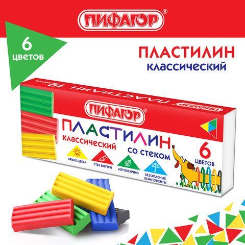 Пластилин классический ПИФАГОР 4 шт. &quot;Веселая такса&quot;, 6 цветов, 90 г, СО СТЕКОМ, 106674