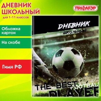 Дневник 1-11 класс 40 л., на скобе, ПИФАГОР, обложка картон, "Футбол", 106817