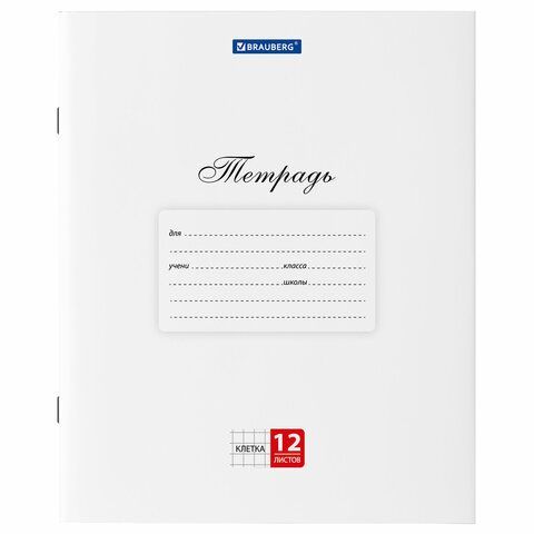 Тетради ДЭК 12 л. КОМПЛЕКТ 20 шт. BRAUBERG КЛАССИКА, клетка, обложка картон, БЕЛАЯ, 107071