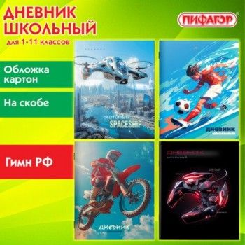 Дневник 1-11 класс 40 л., на скобе, ПИФАГОР, обложка картон, МИКС Мальчики, 107138