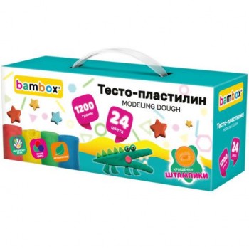 Тесто пластилин для лепки СУПЕР ПЛАСТИЧНОЕ, 24 цвета, 1200г, крышки-штампики, BAMBOX (БАМБОКС), 107249