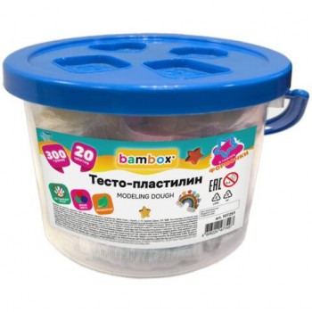 Тесто пластилин для лепки СУПЕР ПЛАСТИЧНОЕ 20 цветов 300г, в пластиковом ведерке, формочки, BAMBOX(БАМБОКС), 107251
