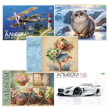 Альбом д/рис. А4 12л., скоба, обложка офсет, HATBER 10 шт. ECO, 205х290мм, Ассорти (5 видов), 12А4C