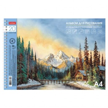 Альбом д/рис. А4 20л., гребень, подложка, бумага 220 г/м, HATBER, Горный уголок, 090263, 20А4лтAгр_33410
