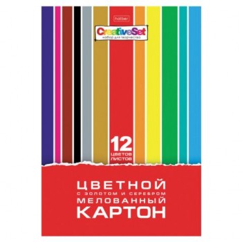 Картон цветной А4 МЕЛОВАННЫЙ ВОЛШЕБНЫЙ, 12л. 12цв. в папке, HATBER 4 шт., 200х290мм, CreatiМ, 12Кц4, 12Кц4_32572